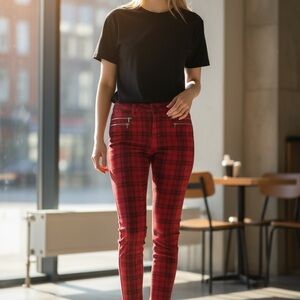 Rue21 Red Plaid Pants Size 5/6 Cute Zippered Pockets